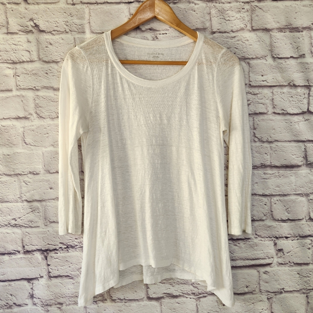 EILEEN FISHER Organic Linen Jersey White Scoop Neck Lightweight Top Sz XS